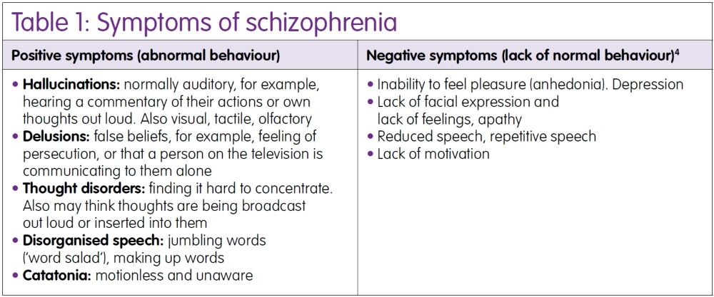 Delary_Table 1: symptoms of schizophrenia